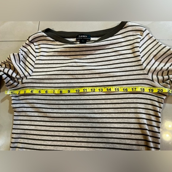 LAUREN RALPH LAUREN SWEATER TOP 3/4 SLEEVE‎ BEIGE WITH STRIPES OLIVE GREEN L - Picture 8 of 16